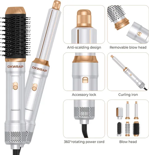 Miniatura 7 de Cepillo secador de pelo 6 en uno, rizador de aire, cepillo redondo de 800 W, cepillo iónico para mujer, cepillo de aire caliente, herramientas