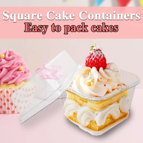 Miniatura 4 de Alaeseje Paquete de 60 tazas de plástico de postre de 8 onzas con tapas y cucharas, recipientes cuadrados para parfait desechables con tapa