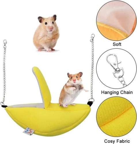 Miniatura 7 de WishLotus Cama hamaca para hámster, diseño de plátano, cabaña de hámster de franela, nido para dormir, acogedora casa colgante, cabaña de barco