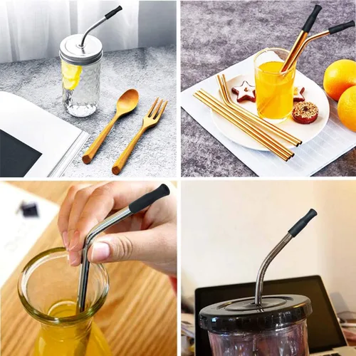 Miniatura 3 de 21 puntas de popote de silicona reutilizables, puntas de popote de acero inoxidable, puntas negras de grado alimenticio, cubiertas para popotes