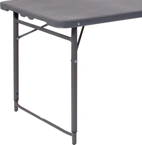Miniatura 8 de EMMA + OLIVER Mesa plegable de plástico gris oscuro biplegable de altura ajustable de 4 pies con asa