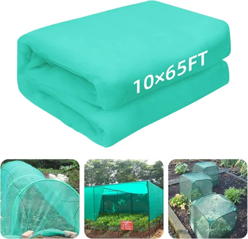 Red de malla de jardín de 10 x 65 pies, protección de malla ultra fina, cubierta de hilera de invernadero, red de barrera para verduras, frutas,