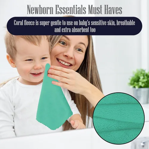 Miniatura 7 de Paquete de 16 toallitas para bebé - 10x10 pulgadas, vellón de coral - Paños de lavado extra absorbentes y suaves para recién nacidos, bebés y niños