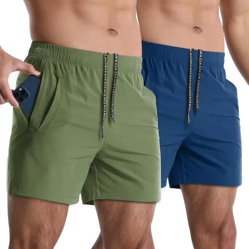 Miniatura 7 de Paquete de 2 pantalones cortos deportivos para hombre de 5 pulgadas, de secado rápido, pantalones cortos de entrenamiento para gimnasio, ligeros