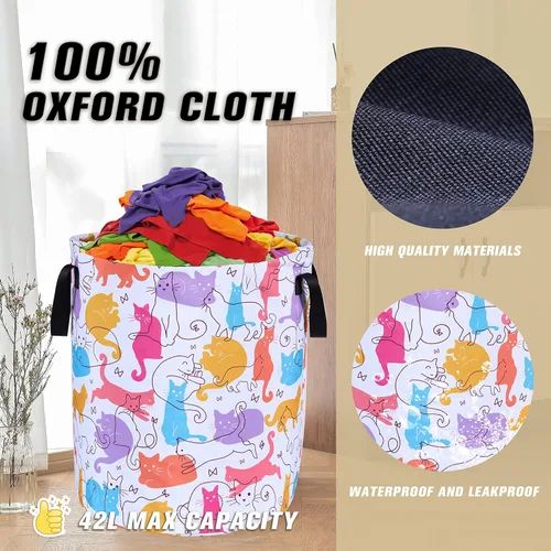Miniatura 6 de Cesta de lavandería linda con diseño de gato plegable de tela Oxford, bolsa de lona divertida, cesta de lavandería, organizador de almacenamiento