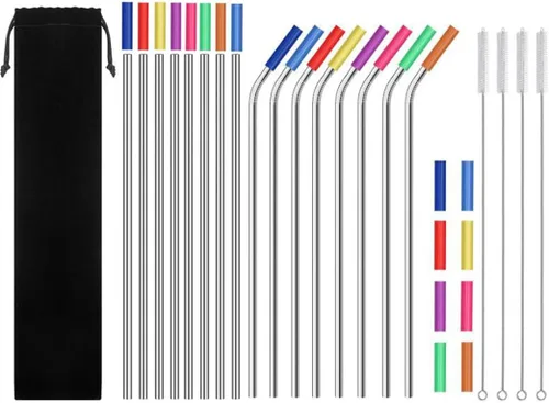Miniatura 9 de Hoshen Paquete de 8 popotes reutilizables de acero inoxidable, combinación de paja curvada/recta de 8.5 pulgadas, 0.236 in, se adapta a 20 vasos