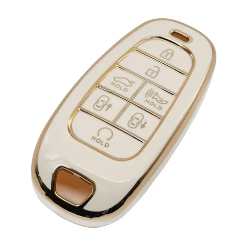 Miniatura 7 de Funda protectora para llavero inteligente de TPU con borde dorado, compatible con Hyundai Tucson Solaris Sonata Hybrid Nexo NX4 Santafe Dn8 4