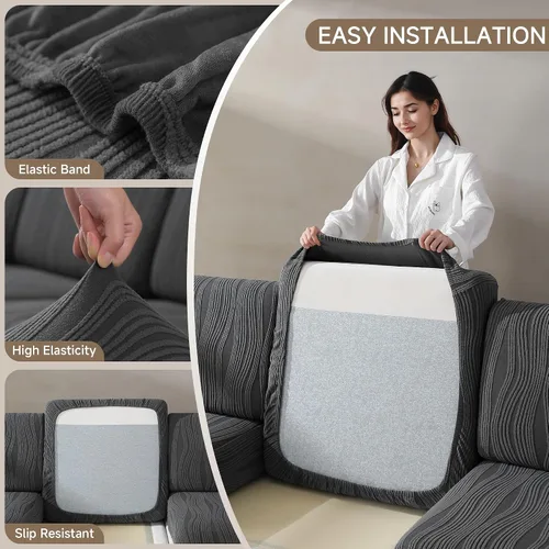 Miniatura 6 de QIANMEW Fundas de cojín para sofá, súper elásticas y lavables para asientos modulares y en forma de L, protector de muebles apto para mascotas