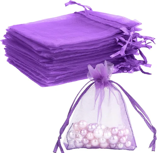 Miniatura 47 de Bolsas de organza, bolsa de organza transparente, 50 unidades, pequeñas bolsas de organza con cordón de 3 x 4 pulgadas, bolsas de regalo de joyería