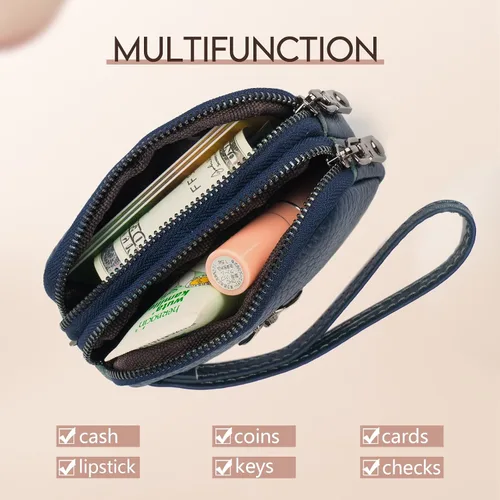 Miniatura 2 de imeetu Monedero de cuero para mujer, cartera pequeña con 2 bolsillos con cremallera