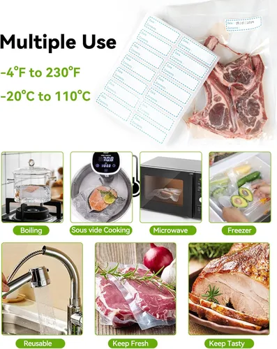 Miniatura 7 de AENTGIU 300 bolsas selladoras al vacío de alimentos de 8 x 12 pulgadas, bolsas gruesas sin BPA compatibles con la mayoría de máquinas de vacío