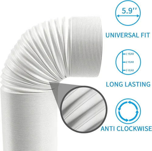 Miniatura 4 de Manguera de aire acondicionado portátil de 5.9 pulgadas de diámetro, ventilación de escape de manguera de CA portátil con rosca antihoraria longitud