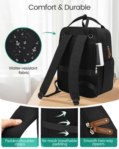 Miniatura 7 de Qualyphant Mochila para pañales extragrande para dos niños gemelos, bolsa de bebé expandible (26-36 L), compartimentos grandes duales, incluye Negro