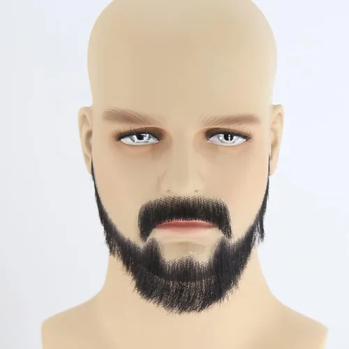 Miniatura 2 de Extensión de barba facial de cabello humano, bigote negro, disfraz de barba falsa para adultos y hombres, maquillaje realista de encaje, barbas