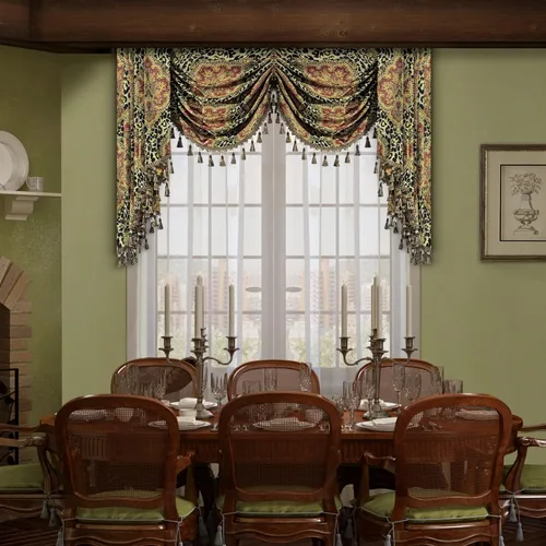 Miniatura 29 de Loom and Mill Cenefas de Cascada de Lujo para Ventanas, Elegante Cenefa de Cortinas Gruesas de Jacquard con Borlas para Sala de Estar, Dormitorio