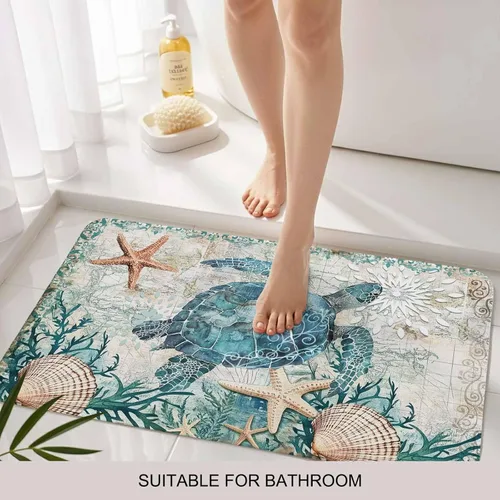 Miniatura 6 de Felpudo Mapa Náutico Tortuga Marina Azul Costera Tapetes de Bienvenida Alfombras Alfombra Exterior/Interior para Hogar/Oficina/Dormitorio, 18"x30