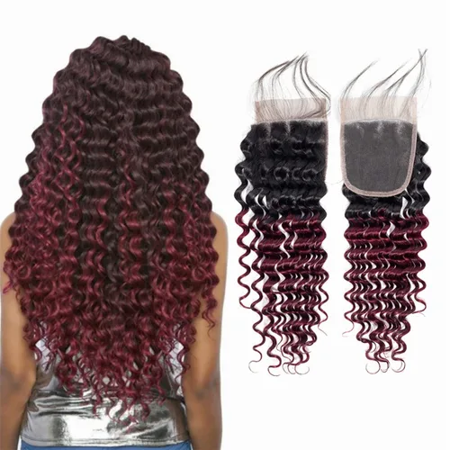 Miniatura 10 de Cabello humano virgen brasileño degradado 30 con cierre de encaje 4x4, 100% cabello virgen humano sin procesar, línea capilar prearrancada, cierre