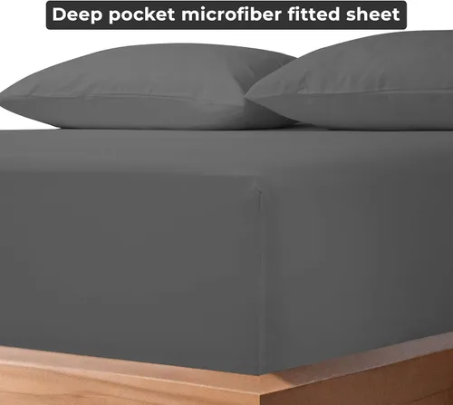 Miniatura 6 de Royale Linens Paquete de 2 sábanas bajeras, sábanas elásticas, sábana bajera tamaño Queen, suave y transpirable, microfibra cepillada de 1800, Gris