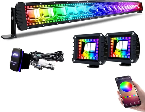 Miniatura 10 de Lpteso Barra de luz LED RGBW de 32 pulgadas, 180 W, juego de haz de inundación y foco combinado, 2 piezas, 4 pulgadas, focos LED RGB de 18 W con 16