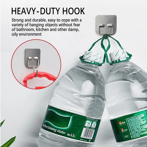 Miniatura 5 de Ganchos de pared autoadhesivos de metal resistentes – Ganchos de acero inoxidable impermeables para colgar toallas, abrigos/llaves, adhesivo fuerte