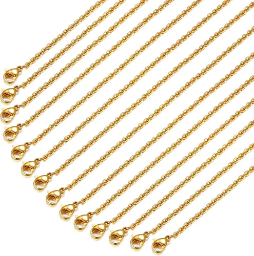 Paquete de 24 cadenas de collar chapadas en oro de acero inoxidable a granel para fabricación de joyas, 18 pulgadas