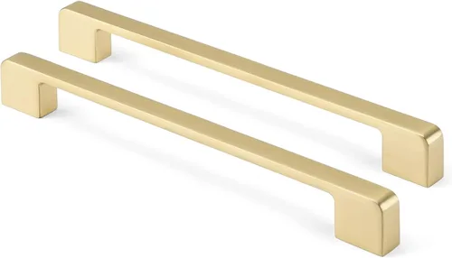 Miniatura 11 de Rergy Tiradores de cocina para gabinetes, paquete de 10 unidades doradas de 5 pulgadas con agujero central, herrajes cuadrados para cajones de Oro