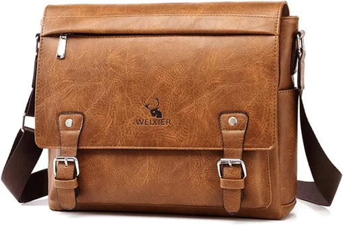 KUANG! Bolso de hombro para hombre de piel sintética, bolso de mensajero de negocios, maletín de viaje, bolso cruzado con múltiples bolsillos
