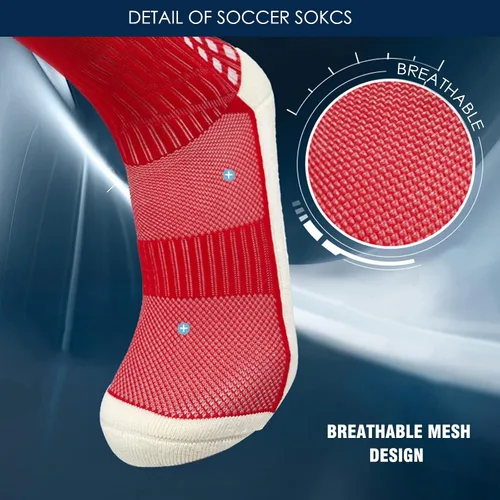 Miniatura 6 de Vegove 6 pares de calcetines de fútbol para hombre con agarre, calcetines deportivos antideslizantes, base de compresión alta hasta la rodilla