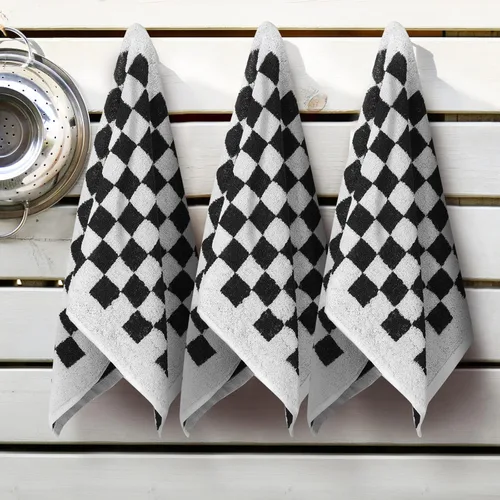 Miniatura 5 de Frienda Juego de 4 toallas de mano a cuadros para baño, cocina, toallas de baño suaves retro de tablero de ajedrez altamente absorbentes para baño