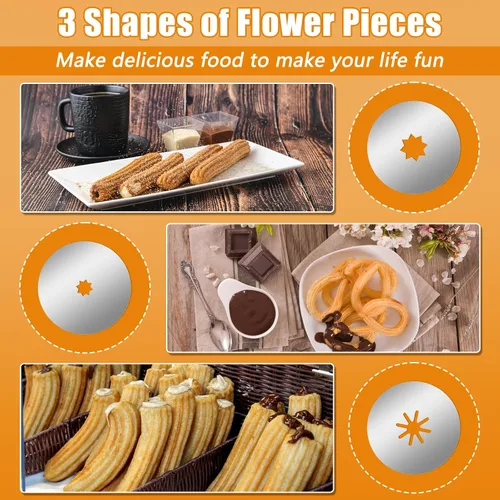 Miniatura 3 de 1+8PCS Churro Maker Kits, acero inoxidable Churro Maker Machine/ 3 piezas de flores/2 cepillos/bolsa de tuberías/boquilla de tubería/convertidor