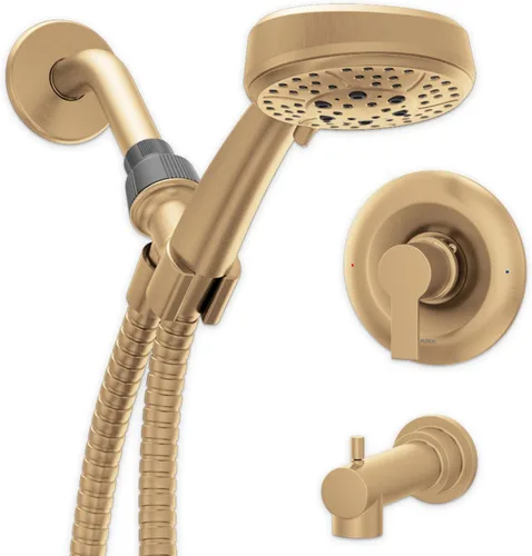 Moen Meena Oro Bronceado Grifo de Ducha Moderno de Una Sola Manija con Ducha de Mano y Boquilla de Tina para Bañera, Válvula Incluida, 82618BZG