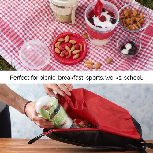 Miniatura 7 de Crystalia Paquete de 4 tazas On The Go de 20 onzas de yogur para parfait con tapas y cucharas, recipientes de avena durante la noche, recipientes