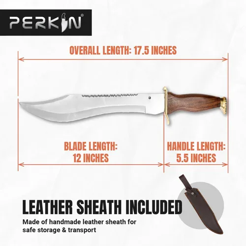 Miniatura 7 de Perking Knife - Cuchillo de caza de hoja fija de 12 pulgadas con vaina, cuchillo de hoja fija afilada hecho de acero inoxidable al carbono con mango