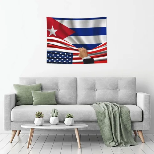Miniatura 6 de Tapiz decorativo para pared, diseño de bandera estadounidense y bandera de Cuba, manteles de arte hippie de 29 x 37 pulgadas para dormitorio, sala