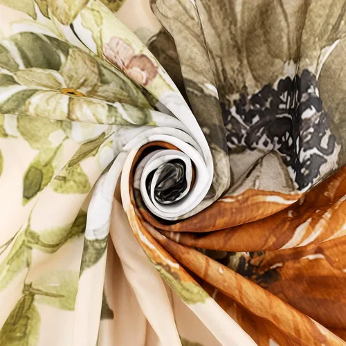 Miniatura 4 de LB Cortina de ducha floral de otoño, flores silvestres blancas y naranjas y hojas de arce gris sobre tela beige con ganchos, juego de baño botánico