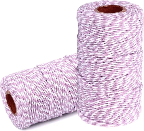 Miniatura 24 de Cuerda de algodón para panaderos: 2 rollos de cordel para envolver regalos de manualidades, hilo de oro de 656 pies, hilo blanco para cocina 24