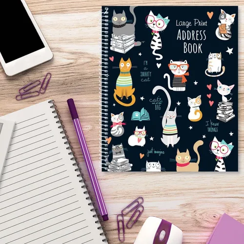 Miniatura 6 de Smarty Cats - Libreta de direcciones impresa grande, 56 páginas, grande de 7 x 8-1/2 pulgadas, encuadernada en espiral, fácil lectura legible