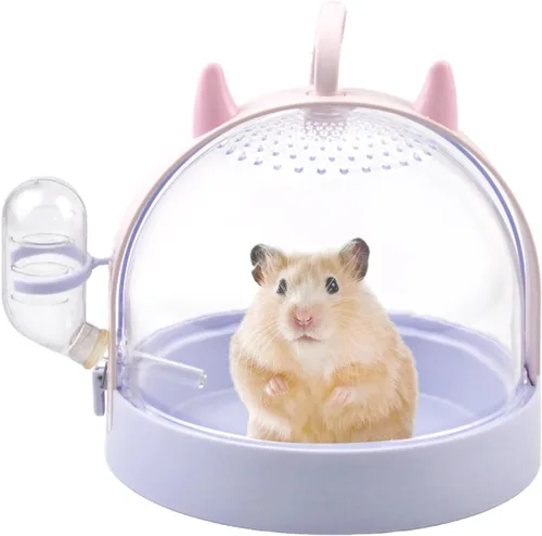Miniatura 14 de Jaula transportadora para hámsters, jaulas portátiles para animales pequeños, estuche de viaje con botella de agua, plástico transpirable, jaula