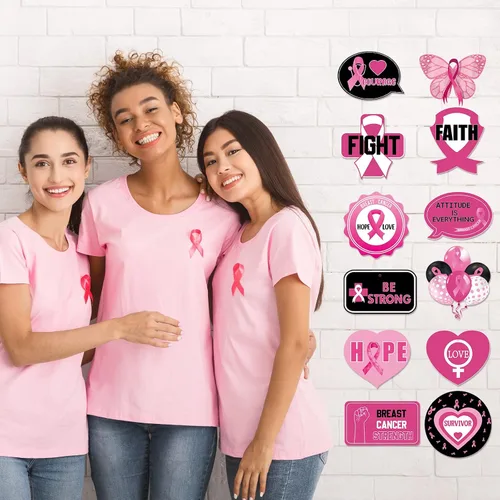 Miniatura 7 de 24 piezas colgantes de conciencia sobre el cáncer de mama, decoración de techo para fiesta de cáncer de mama, cinta rosa, fortaleza, coraje