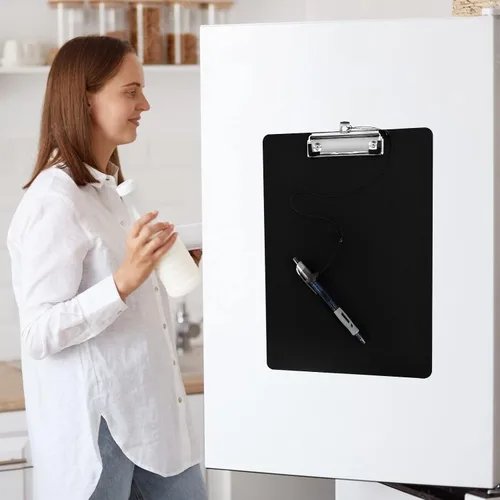 Miniatura 6 de 4 portapapeles magnéticos negros con clip de perfil bajo tamaño carta 9 x 12.5 pulgadas, clip estándar de tablero rígido para refrigerador
