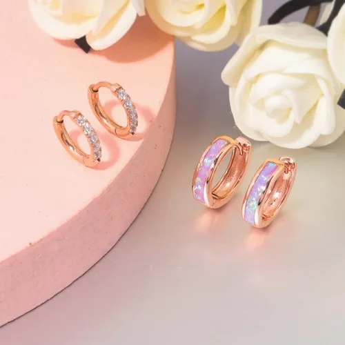 Miniatura 202 de CiNily Aretes Huggie de ópalo con bisagras, chapados en oro, hipoalergénicos, pequeños aretes de aro para mujeres, adolescentes, niñas, hombres