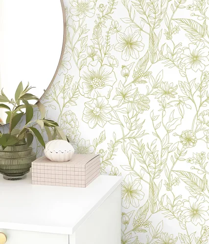 Miniatura 2 de GloryTik Papel Tapiz Floral Despegable y Adhesivo Papel de Contacto Moderno Blanco y Dorado Removible Autoadhesivo para Baño Dormitorio Gabinetes