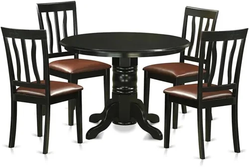 Miniatura 14 de East West Furniture SHAN5-BLK-C - Juego de mesa y sillas de cocina de 5 piezas, incluye una mesa de comedor redonda con pedestal y 4 sillas