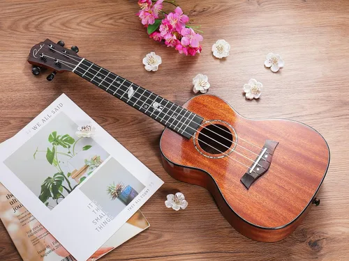 Miniatura 6 de Ranch Ukelele de concierto de 23 pulgadas, kit de ukelele profesional pequeño hawaiano para guitarra hawaiana, paquete de iniciación, bolsa