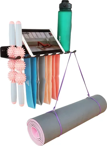 Miniatura 7 de Estante de almacenamiento multiusos para bandas de resistencia, estante de almacenamiento de gimnasio, estante de bandas de fitness, estante