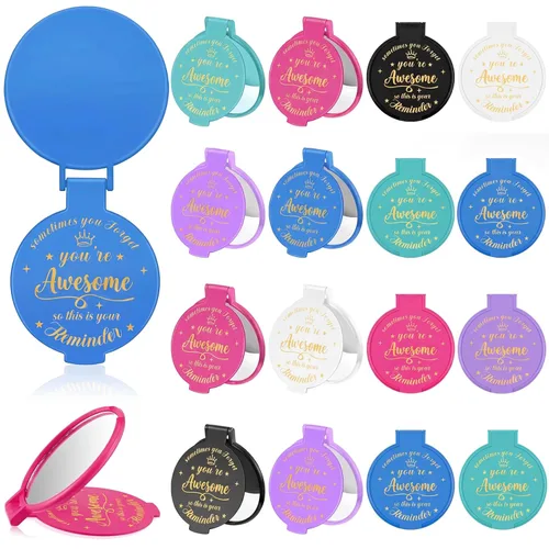 Miniatura 26 de 18 piezas de espejo compacto inspirador de 2.76 pulgadas a granel para mujeres, pequeños regalos de graduación, día de la madre, fiesta, bolso, Negro