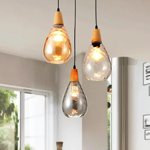 Miniatura 10 de Moderna Lámpara Colgante de 3 Luces de Vidrio en Tono Gris Ahumado con Globo de Cristal Clúster Lámpara de Techo de Estilo Nórdico con Múltiples