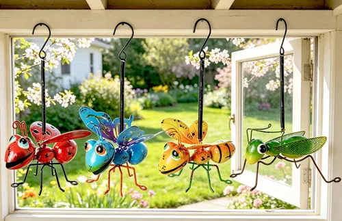Miniatura 3 de Juego de 4 esculturas de jardín de metal, decoración de jardín, juego de 4 decoraciones de jardín, perfectas para colgar el árbol, porche, patio