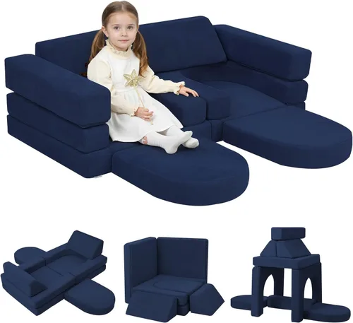 Miniatura 9 de MeMoreCool Sofá modular para niños, juego de sofá de escalada de espuma de 10 piezas para edades de 2 a 6 años, construcción creativa de fortalezas