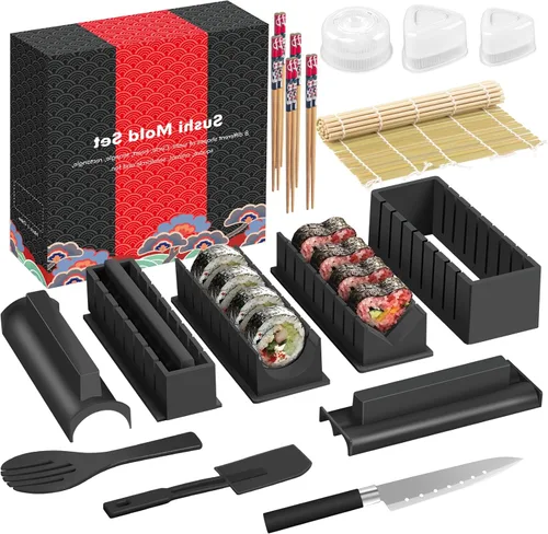 Miniatura 11 de Set de máquina de sushi HI NINGER, kit de máquina de sushi de 24 piezas para principiantes para hacer su propio sushi. Puede usarse como plato